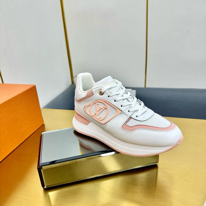 LOUIS VUITTON NEO RUN AWAY SNEAKER IN WHITE MIX PEACH PINK CALFSKIN