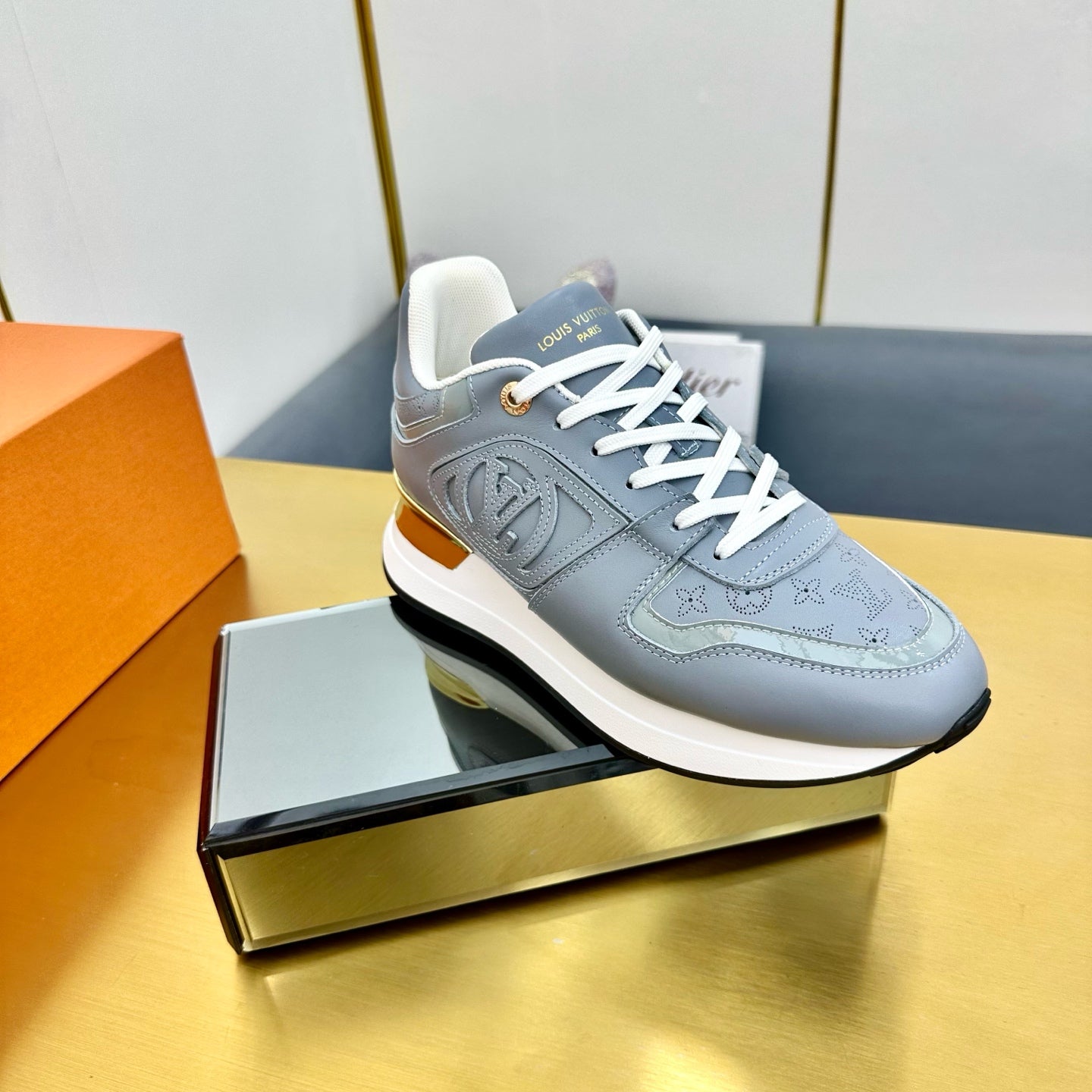 LOUIS VUITTON NEO RUN AWAY SNEAKER IN SHARK GRAY CALFSKIN
