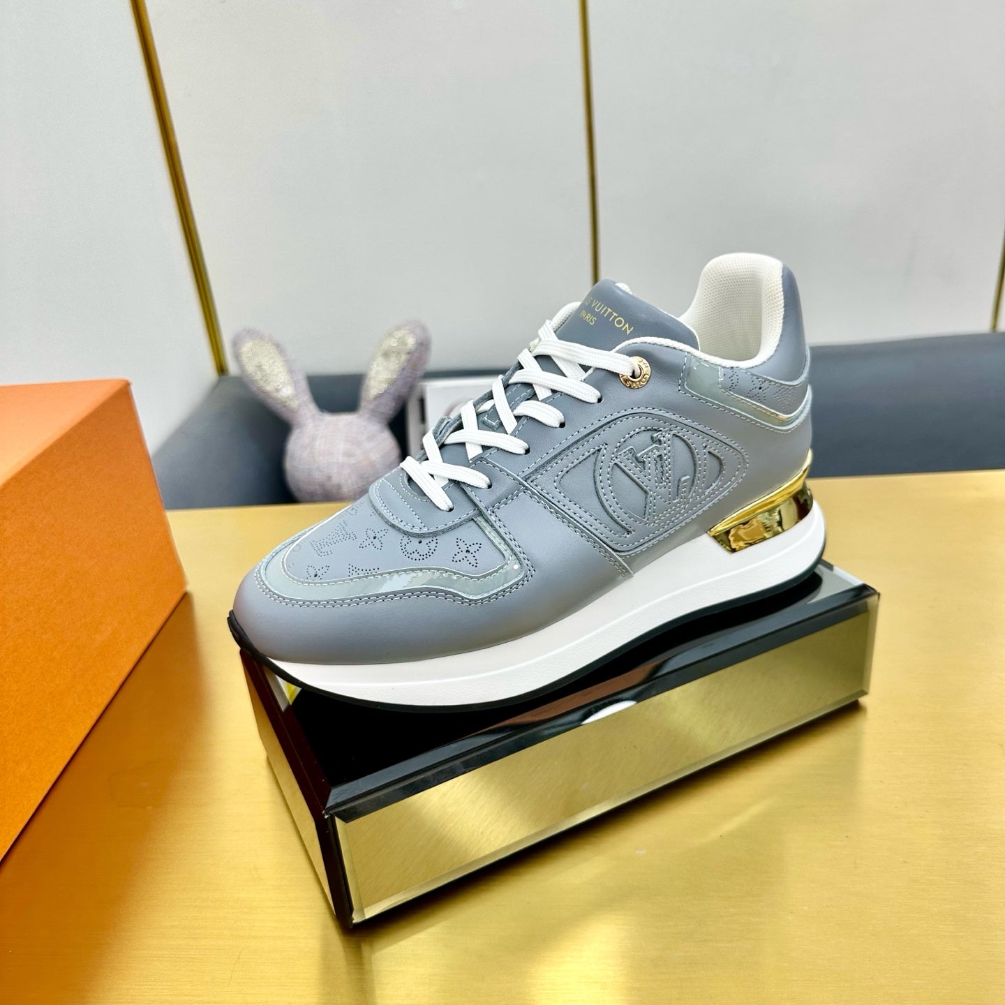 LOUIS VUITTON NEO RUN AWAY SNEAKER IN SHARK GRAY CALFSKIN