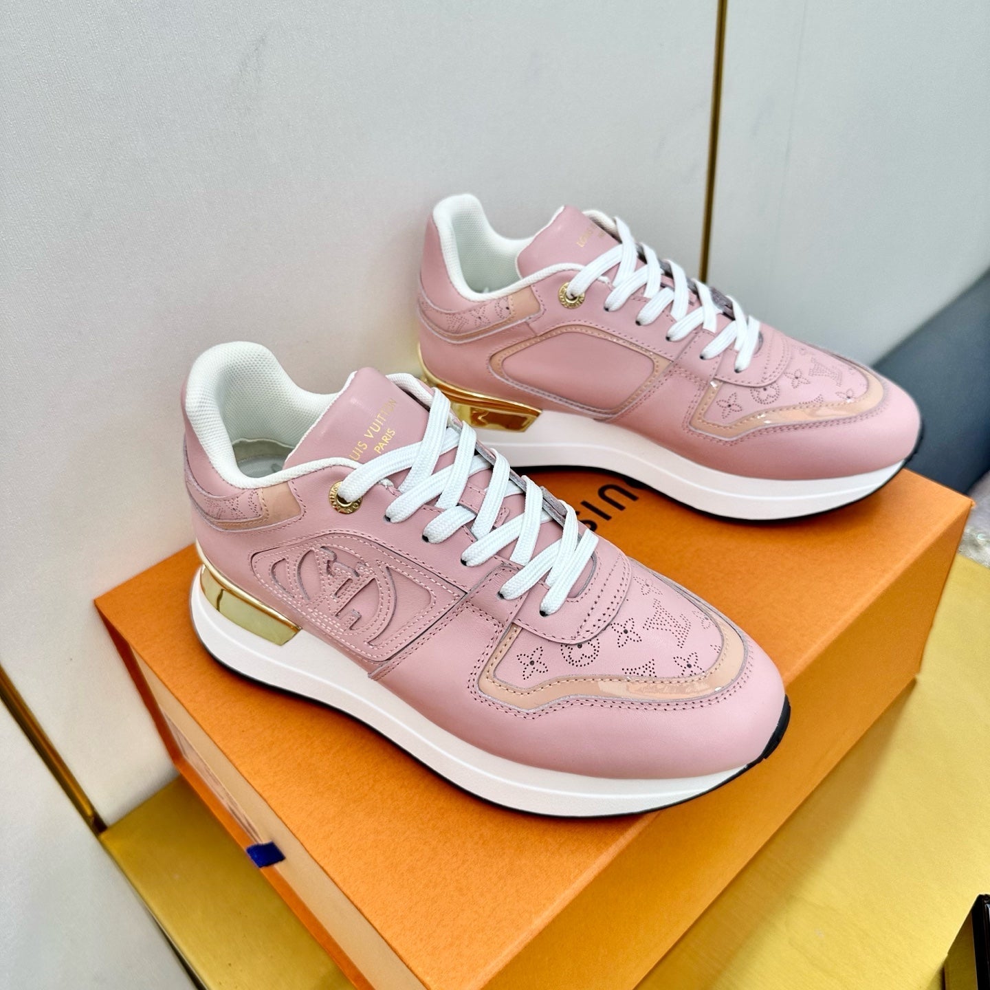 LOUIS VUITTON NEO RUN AWAY SNEAKER IN ROSE PINK CALFSKIN