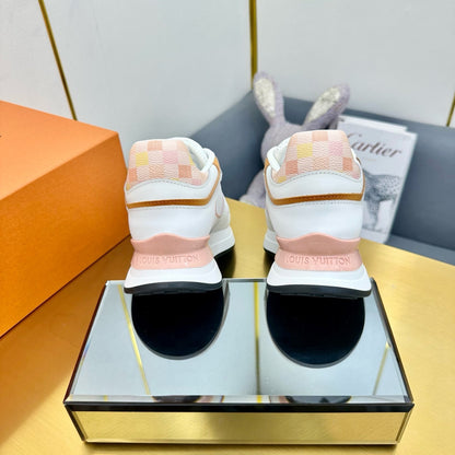LOUIS VUITTON NEO RUN AWAY SNEAKER IN WHITE MIX PEACH PINK CALFSKIN