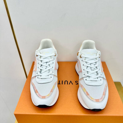 LOUIS VUITTON NEO RUN AWAY SNEAKER IN WHITE MIX PEACH PINK CALFSKIN