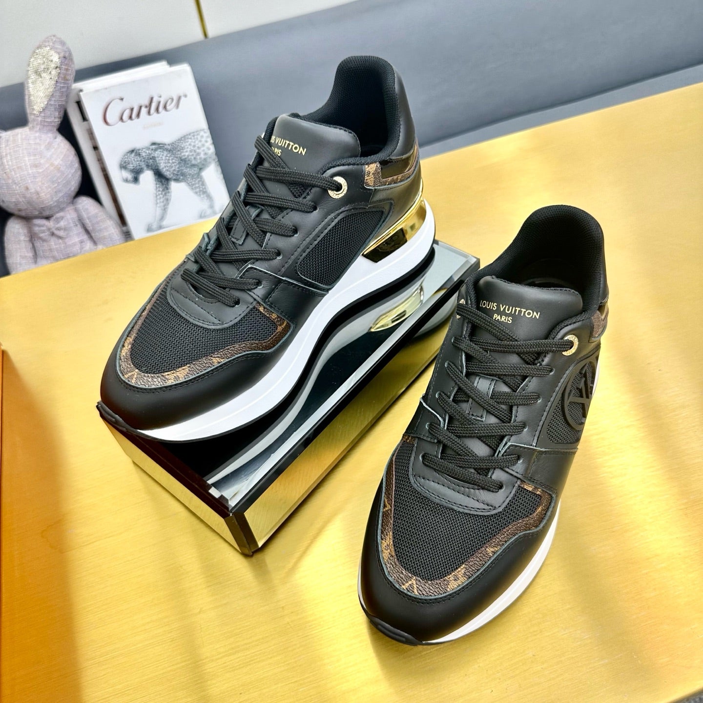 LOUIS VUITTON NEO RUN AWAY SNEAKER IN BLACK CALFSKIN