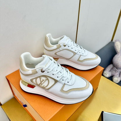 LOUIS VUITTON NEO RUN AWAY SNEAKER IN WHITE MIX GOLD CALFSKIN