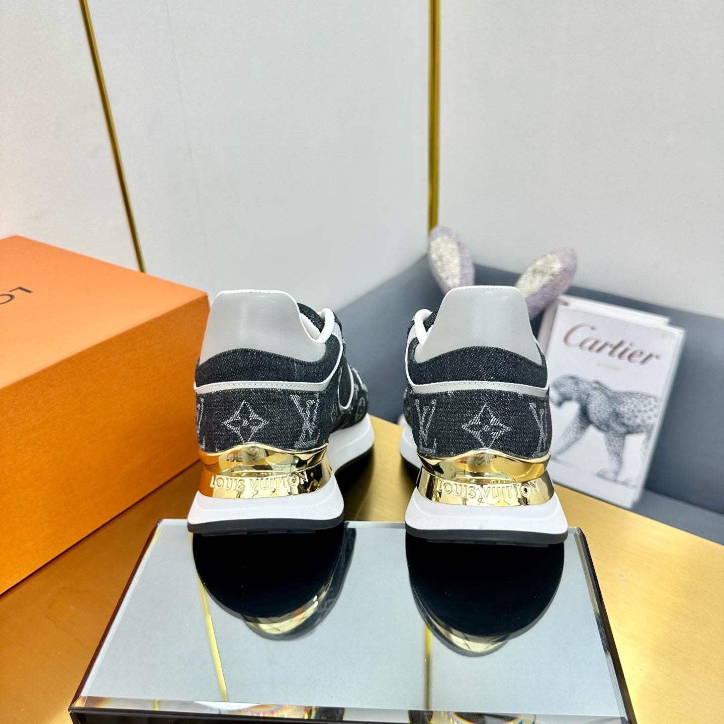 LOUIS VUITTON NEO RUN AWAY SNEAKER IN BLACK MONOGRAM DENIM FABRIC