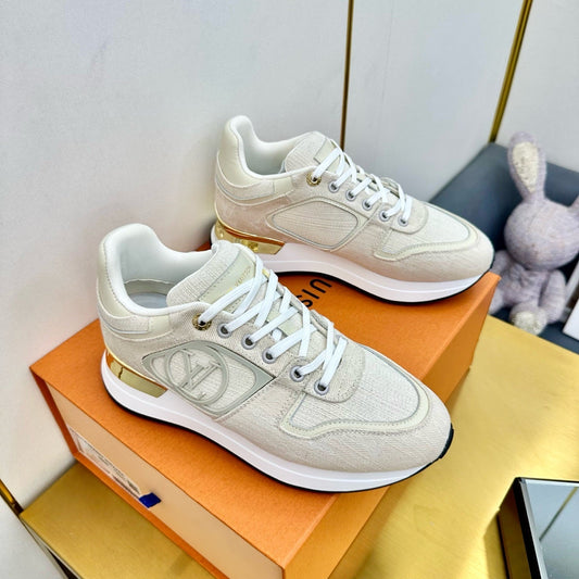 LOUIS VUITTON NEO RUN AWAY SNEAKER IN PASTEL GRAY FABRIC