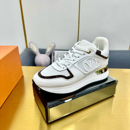 LOUIS VUITTON NEO RUN AWAY SNEAKER IN WHITE MIX CHOCOLATE BROWN CALFSKIN