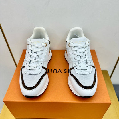 LOUIS VUITTON NEO RUN AWAY SNEAKER IN WHITE MIX CHOCOLATE BROWN CALFSKIN