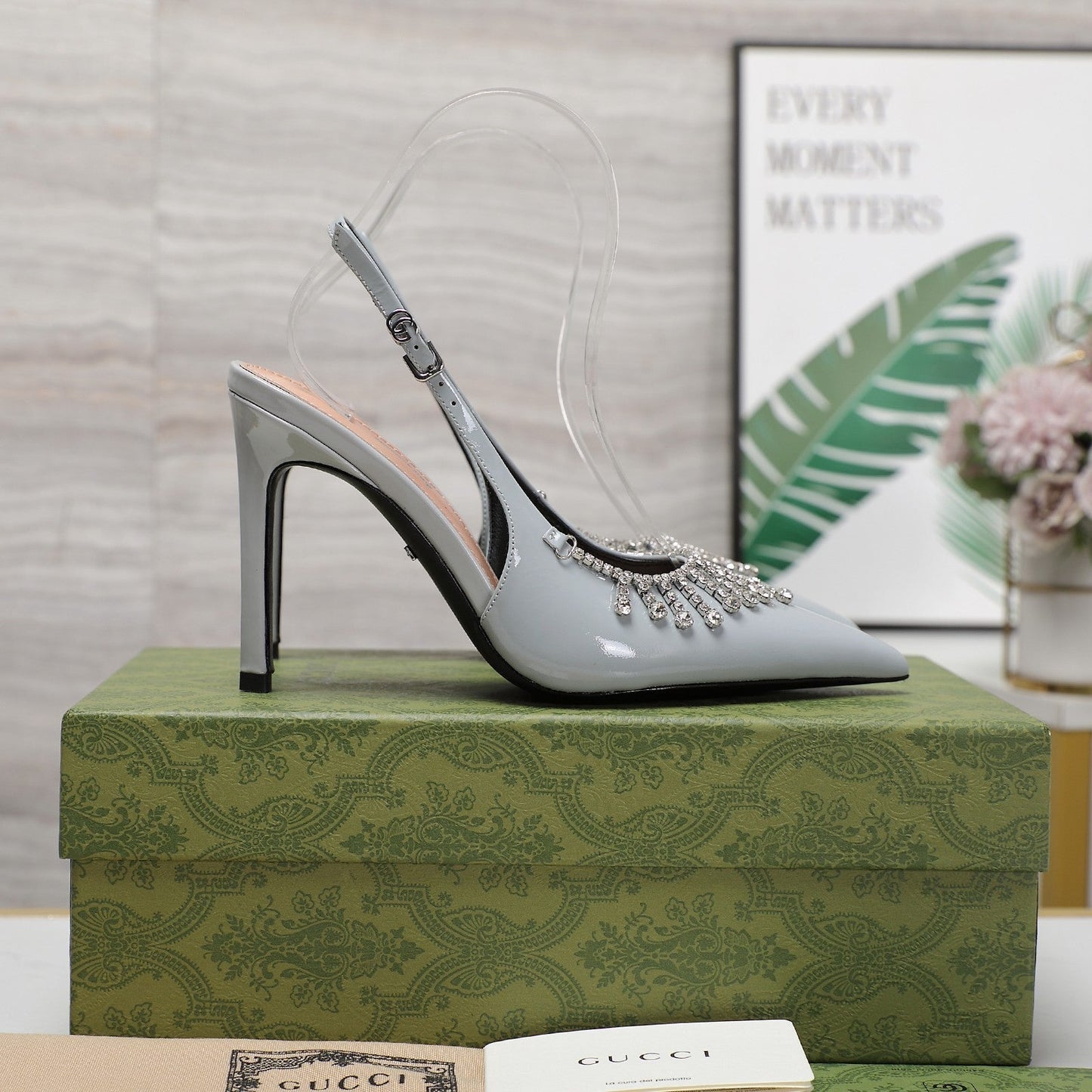 GUCCI CRYSTAL HIGH HEEL SANDAL CLOUD LAMBSKIN