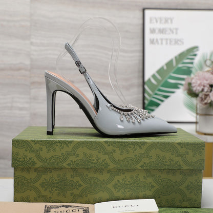 GUCCI CRYSTAL HIGH HEEL SANDAL CLOUD LAMBSKIN