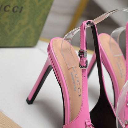 GUCCI CRYSTAL HIGH HEEL SANDAL BRIGHT PINK LAMBSKIN
