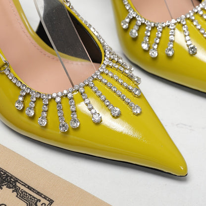 GUCCI CRYSTAL HIGH HEEL SANDAL LEMON LAMBSKIN