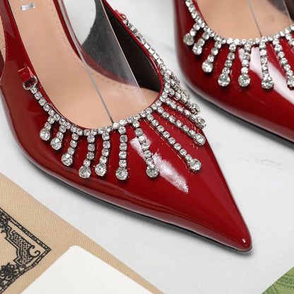 GUCCI CRYSTAL HIGH HEEL SANDAL SCARLET LAMBSKIN
