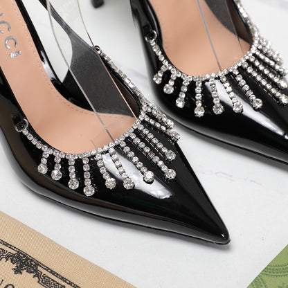 GUCCI CRYSTAL HIGH HEEL SANDAL BLACK LAMBSKIN