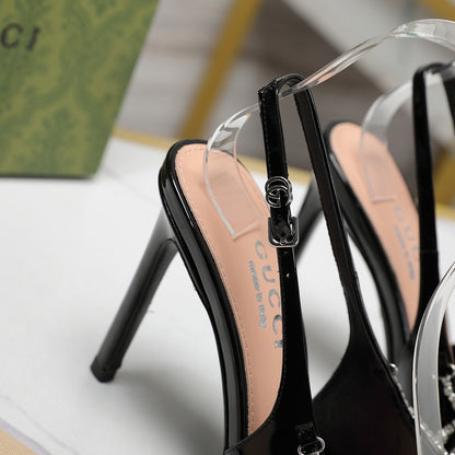 GUCCI CRYSTAL HIGH HEEL SANDAL BLACK LAMBSKIN