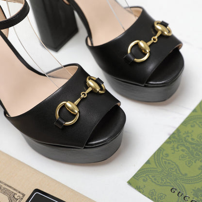 GUCCI Sandales Cuir Noir Black