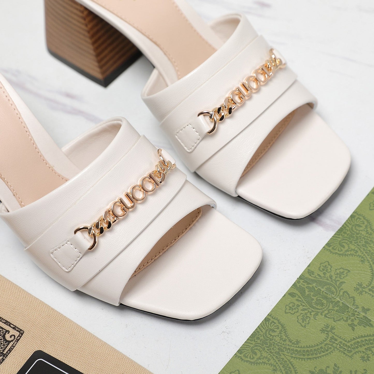 GUCCI High Heels Half Slippers White