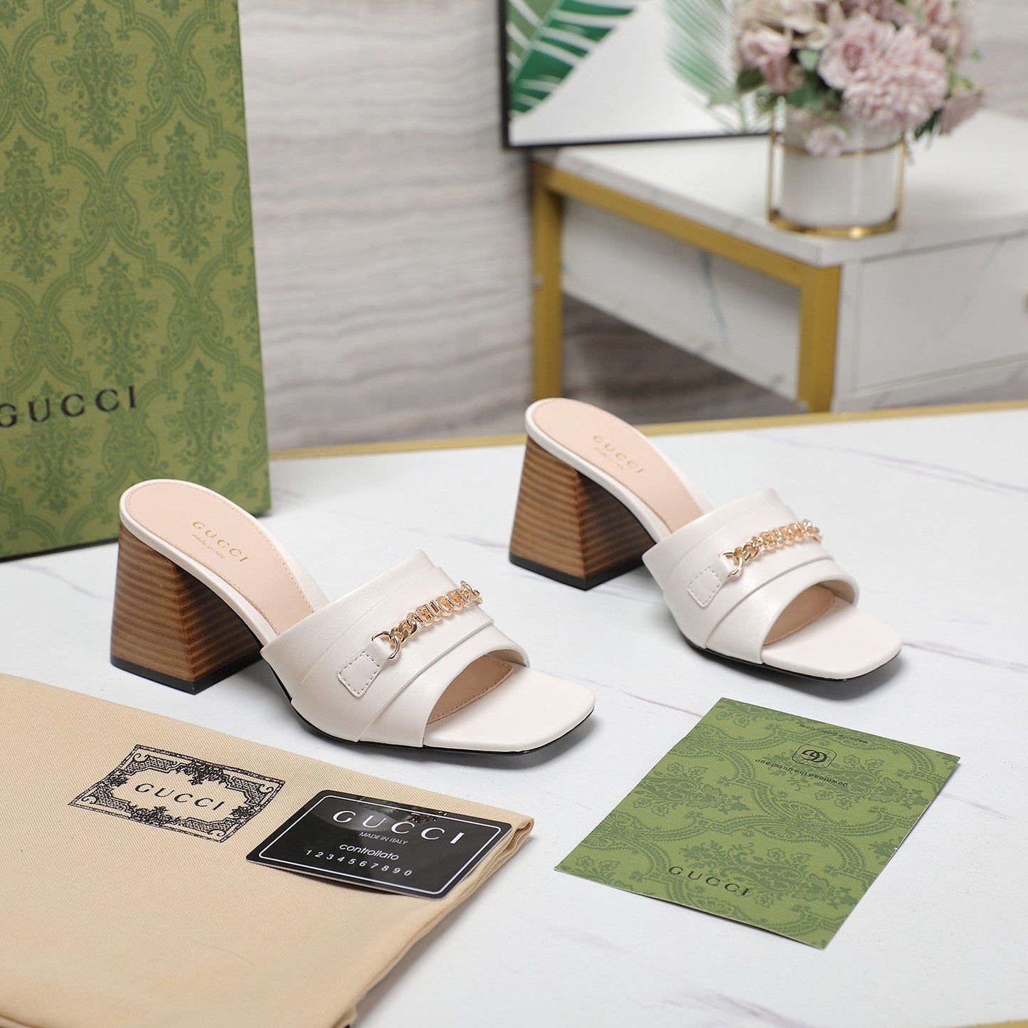 GUCCI High Heels Half Slippers White
