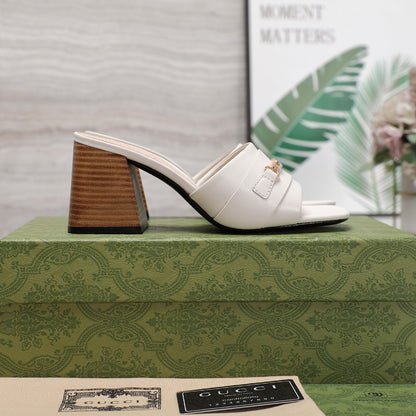 GUCCI High Heels Half Slippers White