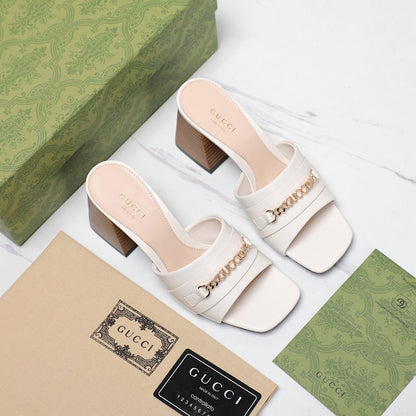 GUCCI High Heels Half Slippers White