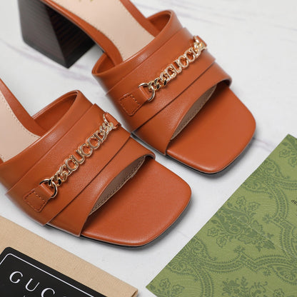 GUCCI High Heels Half Slippers Orange
