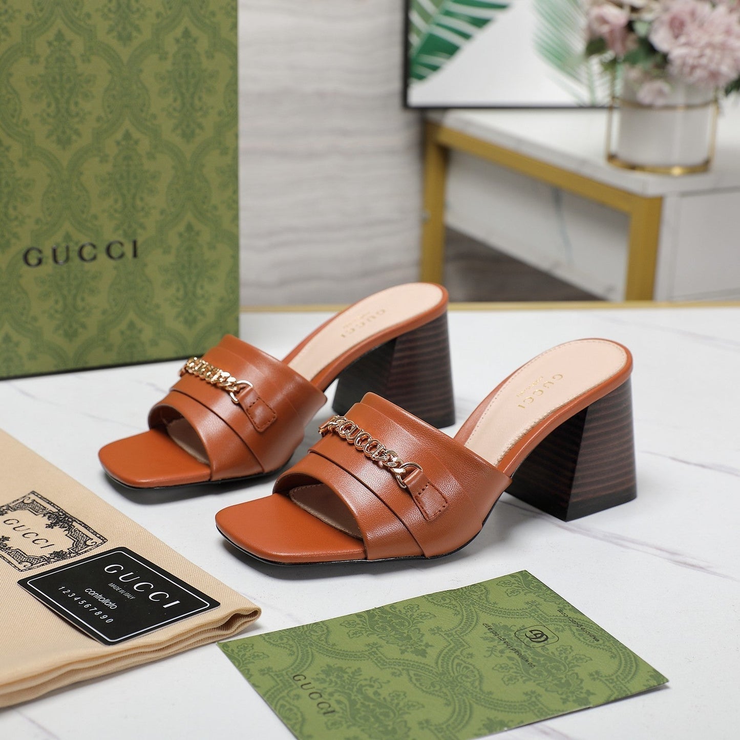 GUCCI High Heels Half Slippers Orange