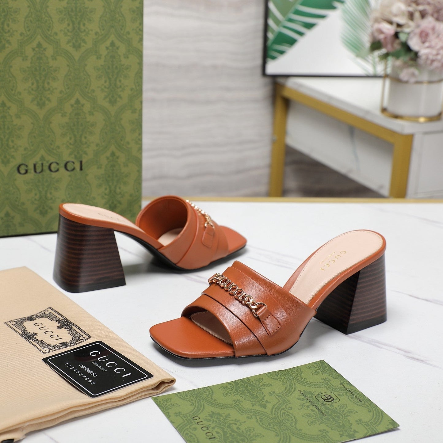 GUCCI High Heels Half Slippers Orange
