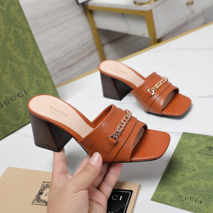 GUCCI High Heels Half Slippers Orange