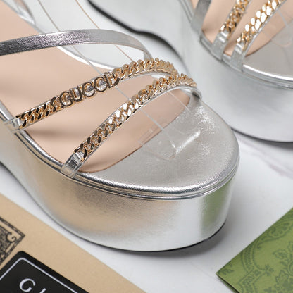 GUCCI WEDGE PLATFORM IN SILVER SHEEPSKIN
