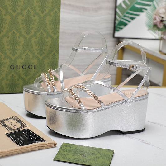 GUCCI WEDGE PLATFORM IN SILVER SHEEPSKIN
