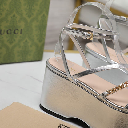 GUCCI WEDGE PLATFORM IN SILVER SHEEPSKIN