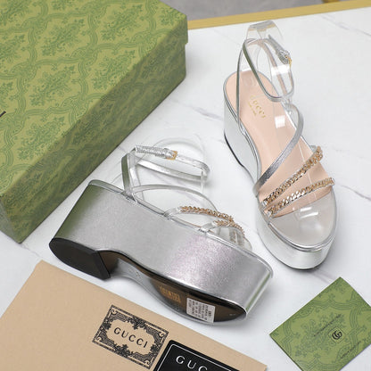 GUCCI WEDGE PLATFORM IN SILVER SHEEPSKIN