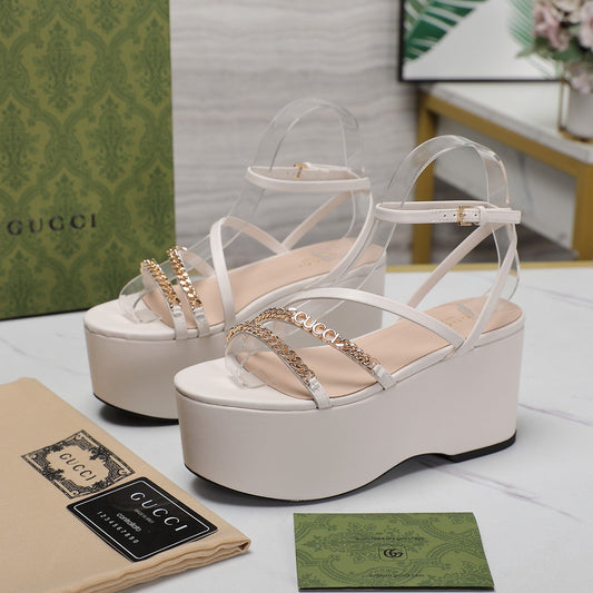 GUCCI WEDGE PLATFORM IN WHITE SHEEPSKIN