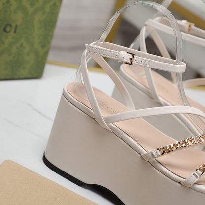 GUCCI WEDGE PLATFORM IN WHITE SHEEPSKIN