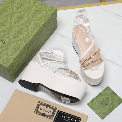 GUCCI WEDGE PLATFORM IN WHITE SHEEPSKIN