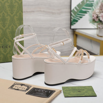 GUCCI WEDGE PLATFORM IN WHITE SHEEPSKIN
