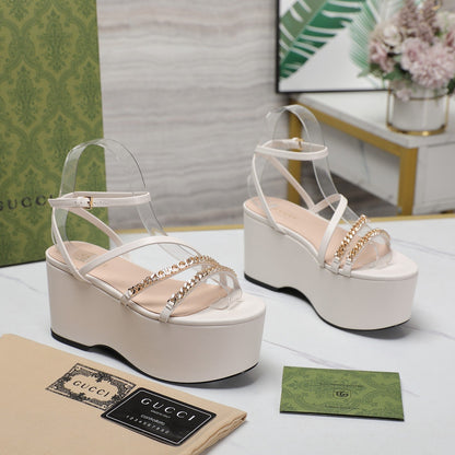 GUCCI WEDGE PLATFORM IN WHITE SHEEPSKIN