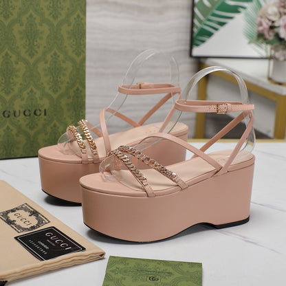 GUCCI WEDGE PLATFORM IN LIGHT PINK SHEEPSKIN