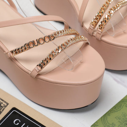 GUCCI WEDGE PLATFORM IN LIGHT PINK SHEEPSKIN