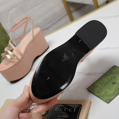 GUCCI WEDGE PLATFORM IN LIGHT PINK SHEEPSKIN