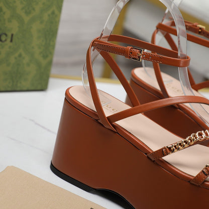 GUCCI WEDGE PLATFORM IN CINNAMON BROWN SHEEPSKIN