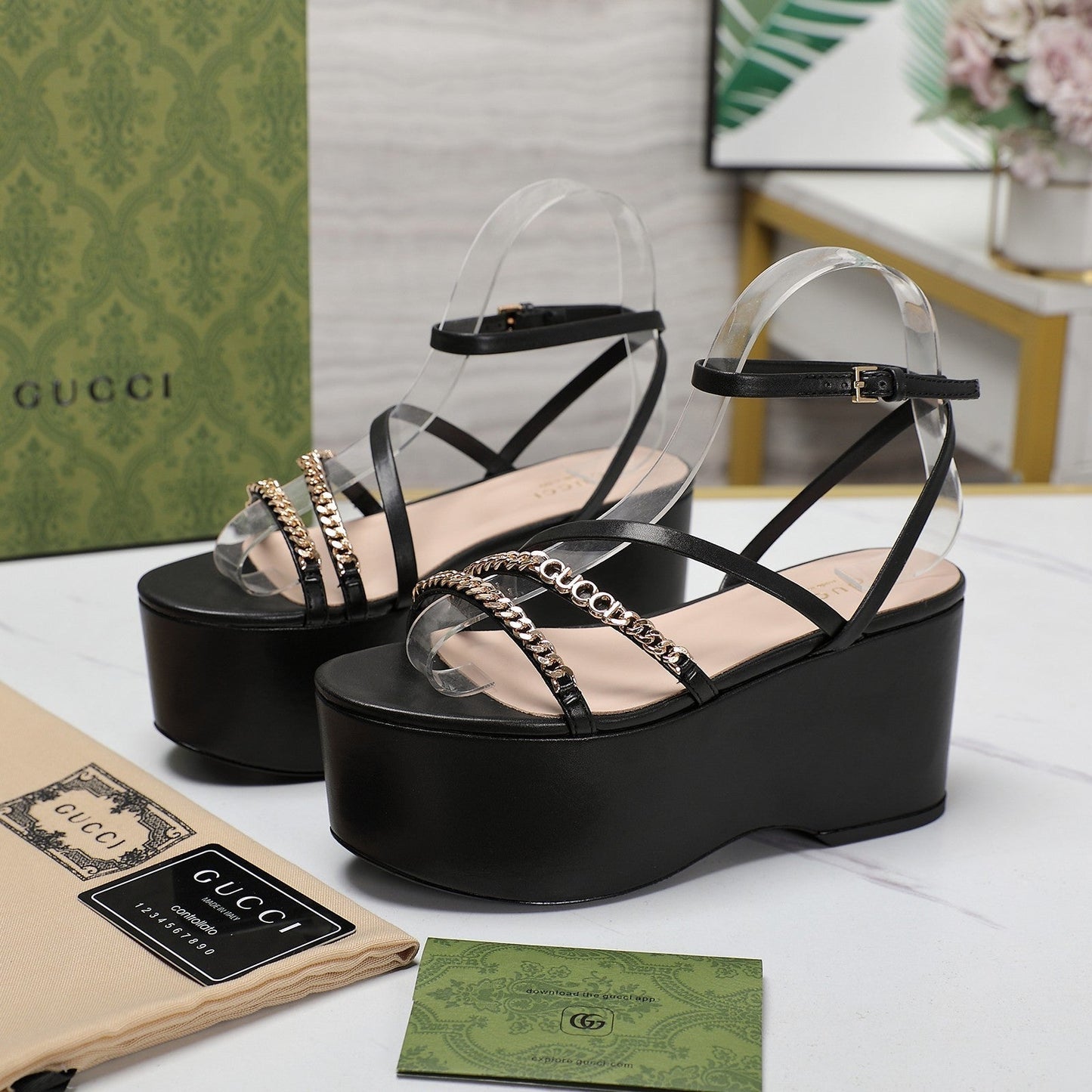 GUCCI WEDGE PLATFORM IN BLACK SHEEPSKIN