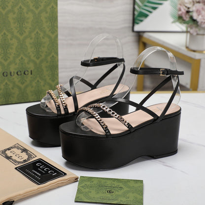 GUCCI WEDGE PLATFORM IN BLACK SHEEPSKIN