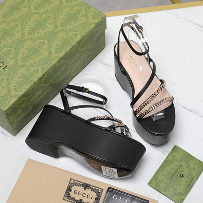 GUCCI WEDGE PLATFORM IN BLACK SHEEPSKIN