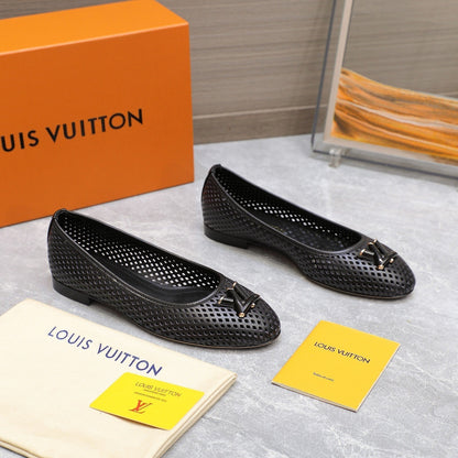 LOUIS VUITTON LV WOMEN'S BALLET FLAT IN BLACK CALFSKIN WITH PERFORATION CRAFTMANSHIP