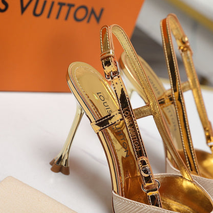 LOUIS VUITTON LV WOMEN BLOSSOM SLINGBACK PUMP IN GOLDEN EMBROIDERED FABRIC