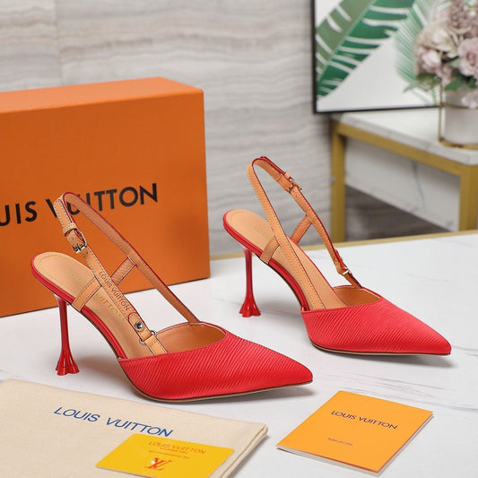 LOUIS VUITTON LV WOMEN BLOSSOM SLINGBACK PUMP IN CHERRY RED EMBROIDERED FABRIC