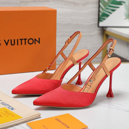 LOUIS VUITTON LV WOMEN BLOSSOM SLINGBACK PUMP IN CHERRY RED EMBROIDERED FABRIC