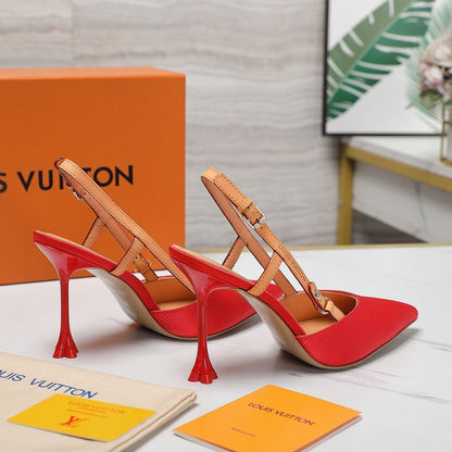 LOUIS VUITTON LV WOMEN BLOSSOM SLINGBACK PUMP IN CHERRY RED EMBROIDERED FABRIC