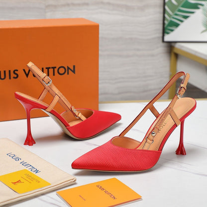 LOUIS VUITTON LV WOMEN BLOSSOM SLINGBACK PUMP IN CHERRY RED EMBROIDERED FABRIC